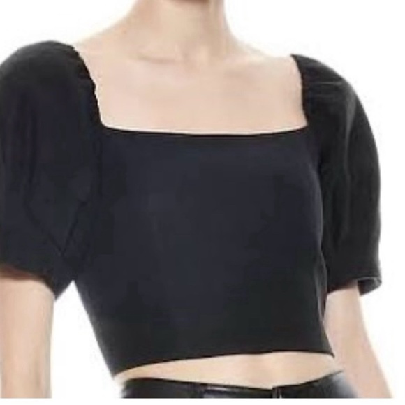 Alice + Olivia Black Puff Sleeve Crop Top Size 6 NWT - Picture 1 of 8